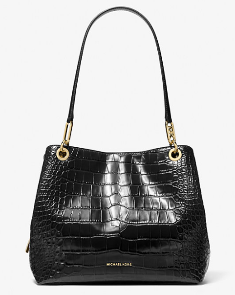 Kensington Large Crocodile Embossed Leather Tote Bag - Black