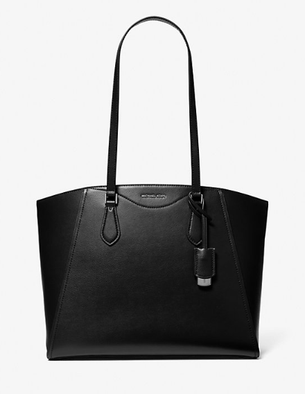 Black leather tote bag large sale