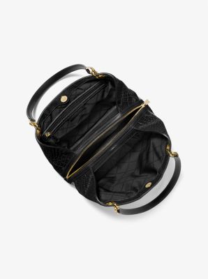 Kensington Large Crocodile Embossed Leather Tote Bag - Black