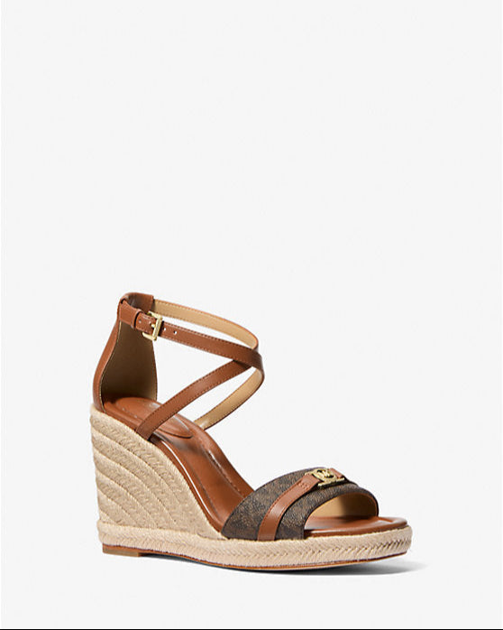 Mandy Signature Logo and Leather Wedge Sandal