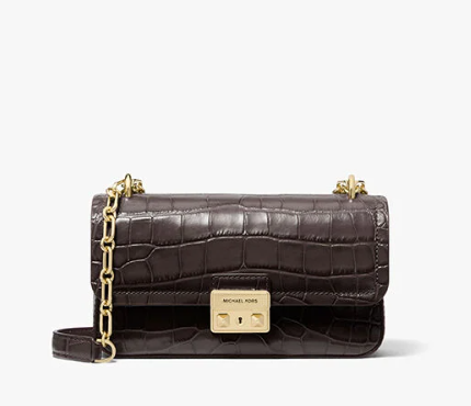 Tribeca Small Crocodile Embossed Leather Crossbody Bag - Chocolate
