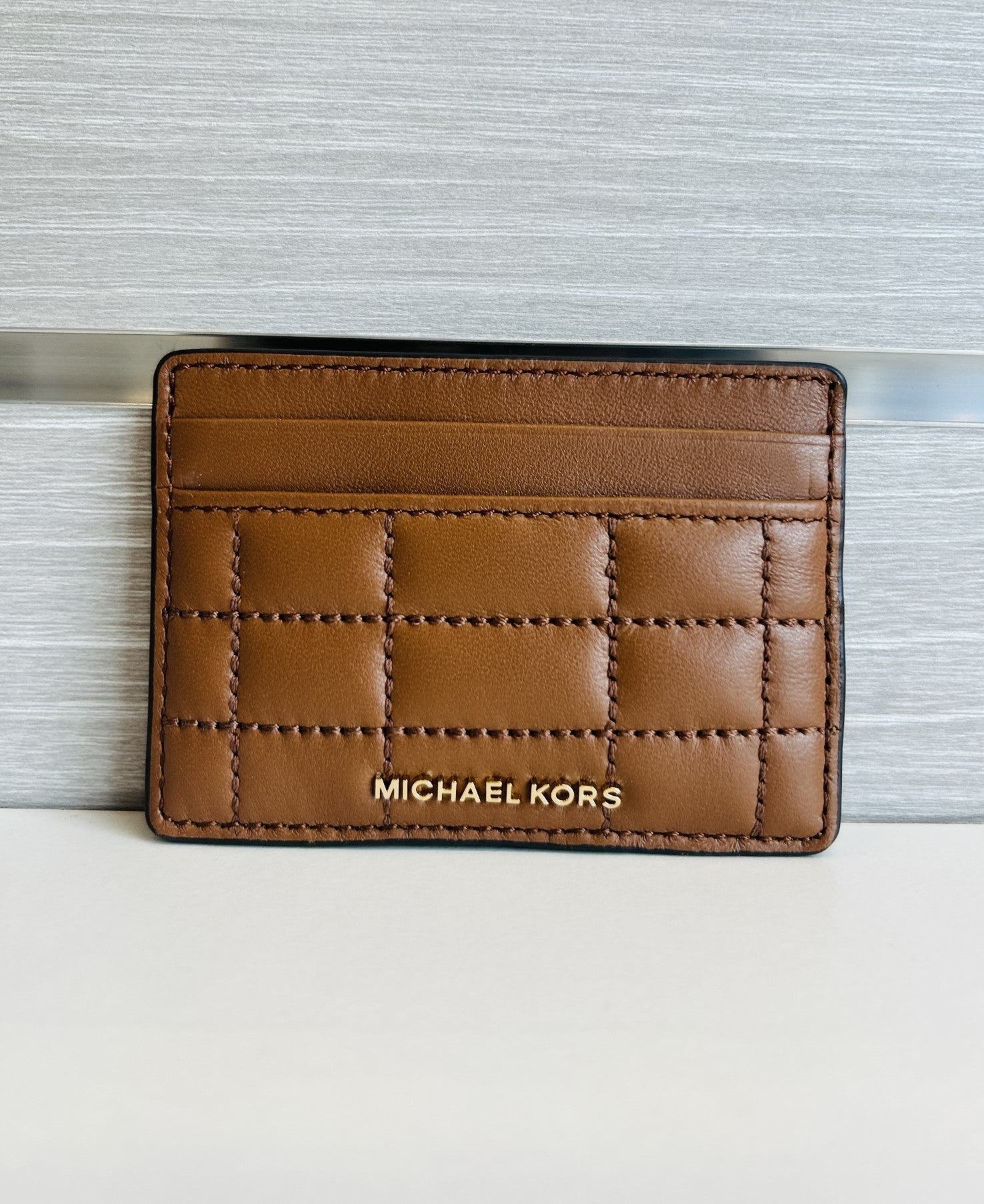 Quilted Leather Card Case - Luggage