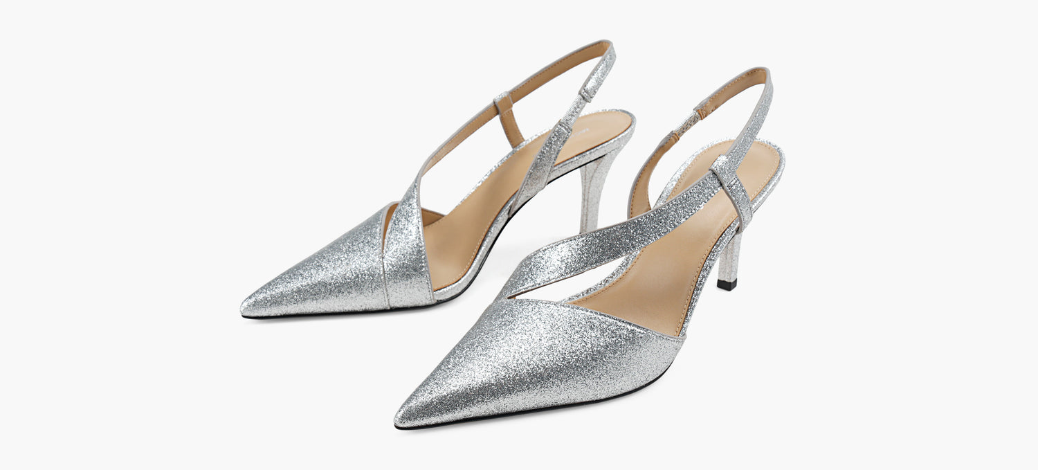 Jaida Glitter Embellished Leather Pump Silver