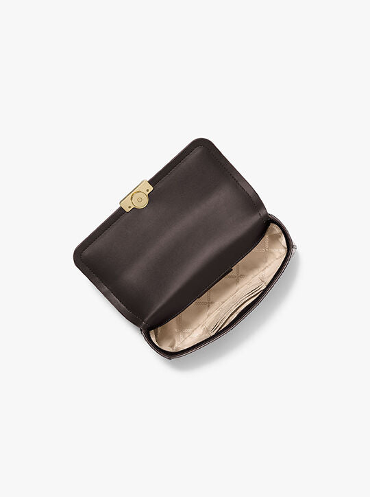 Tribeca Small Crocodile Embossed Leather Crossbody Bag - Chocolate