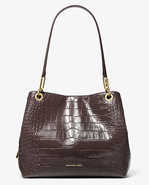 Kensington Large Crocodile Embossed Leather Tote Bag - Chocolate