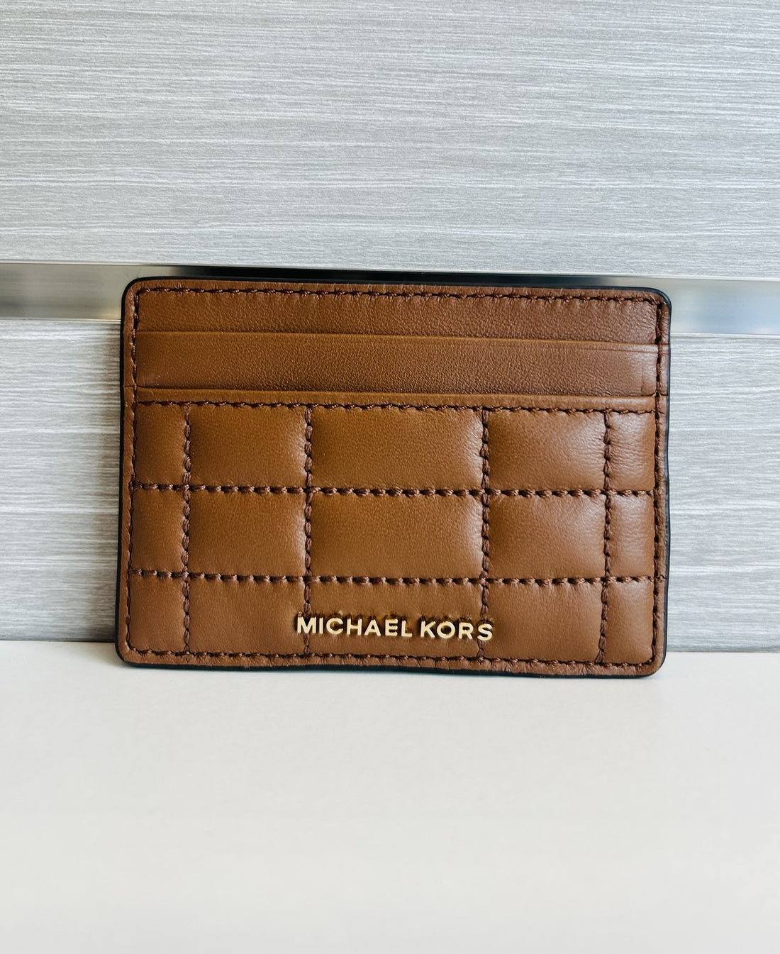 Quilted Leather Card Case - Luggage