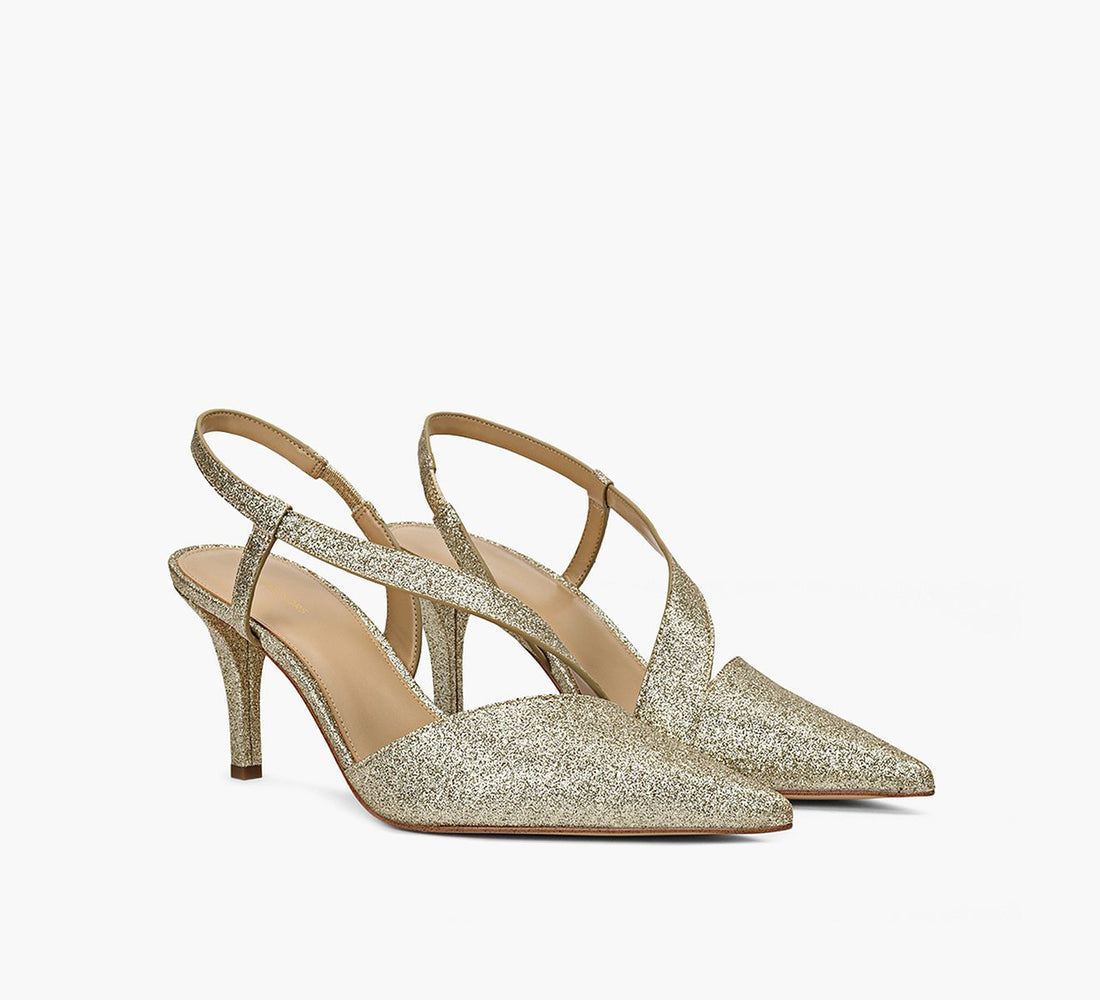 Jaida Glitter Embellished Leather Pump Pale Gold